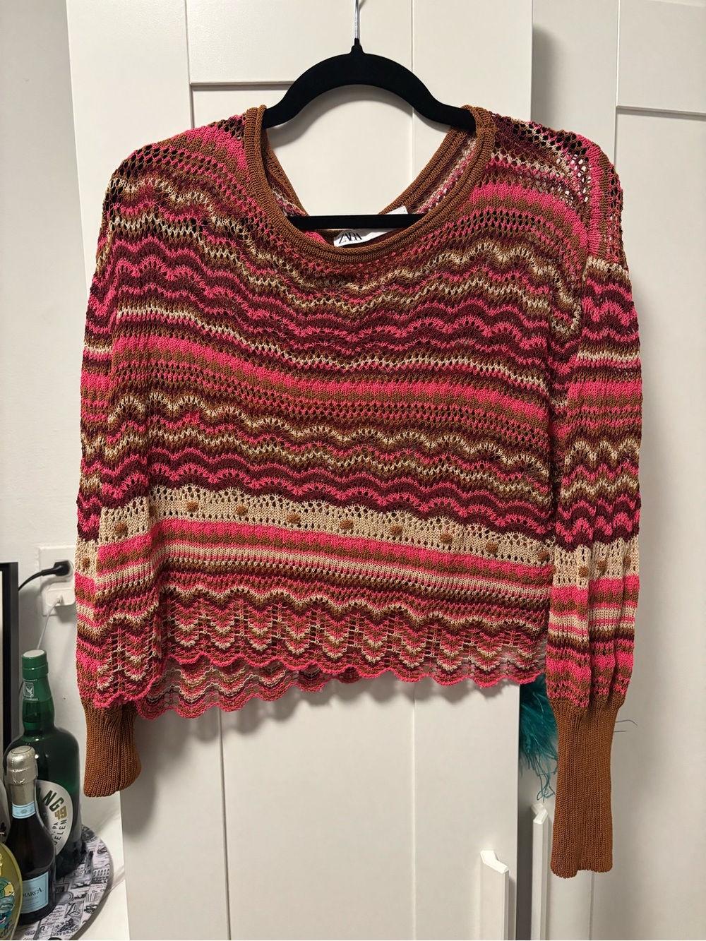 Womens Multicolor Open-Knit Wave Stripe Sweater Zara medium